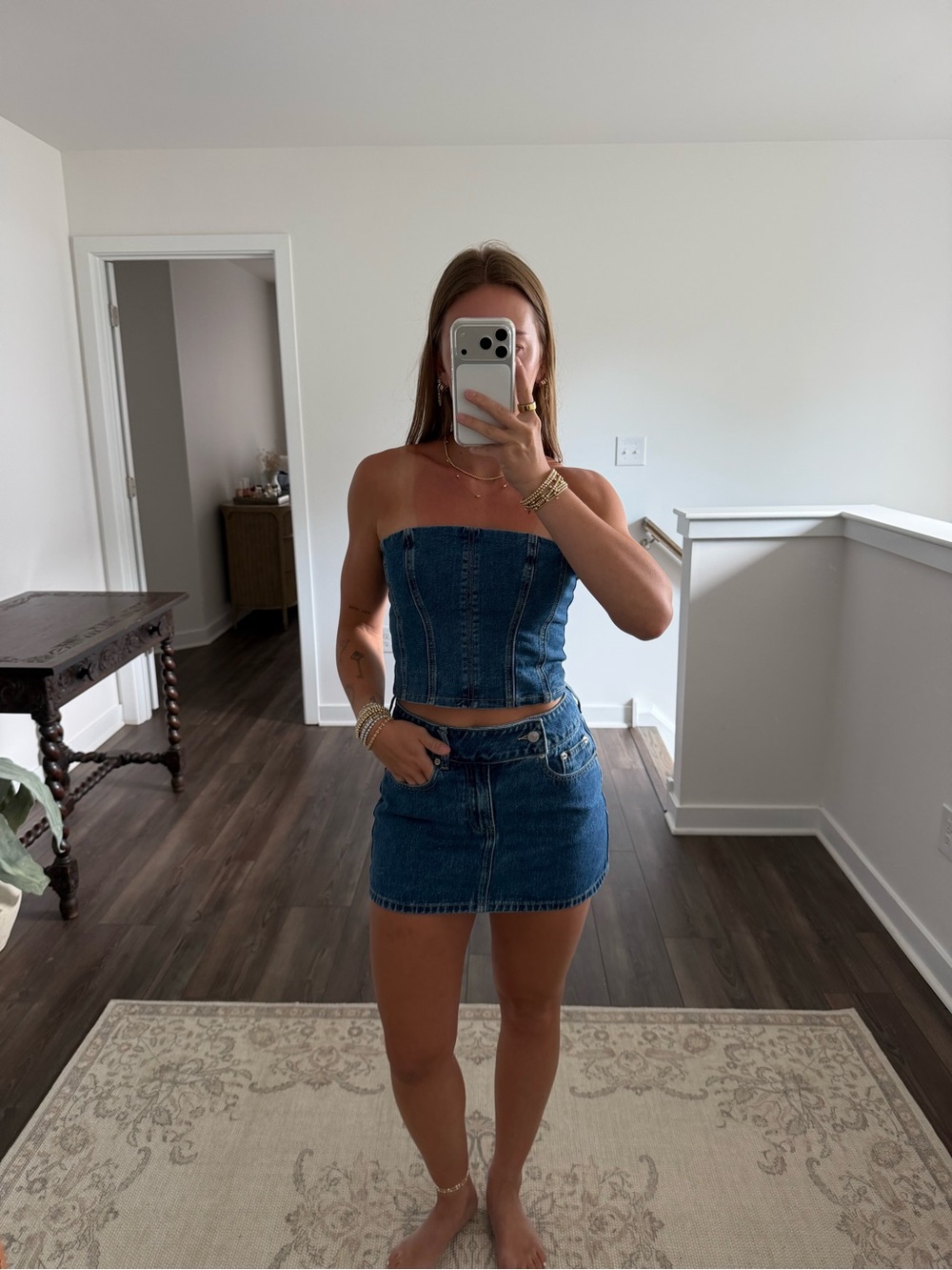 Meshki Blue Denim Strapless Corset Top